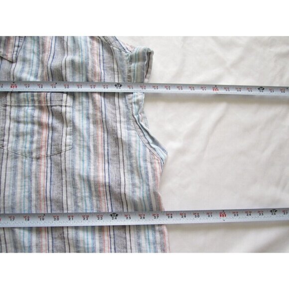 Women's Beach Lunch Lounge Linen Blend Stripe Short Sleeve Shirt Sz 3X (WB269) - Picture 6 of 7